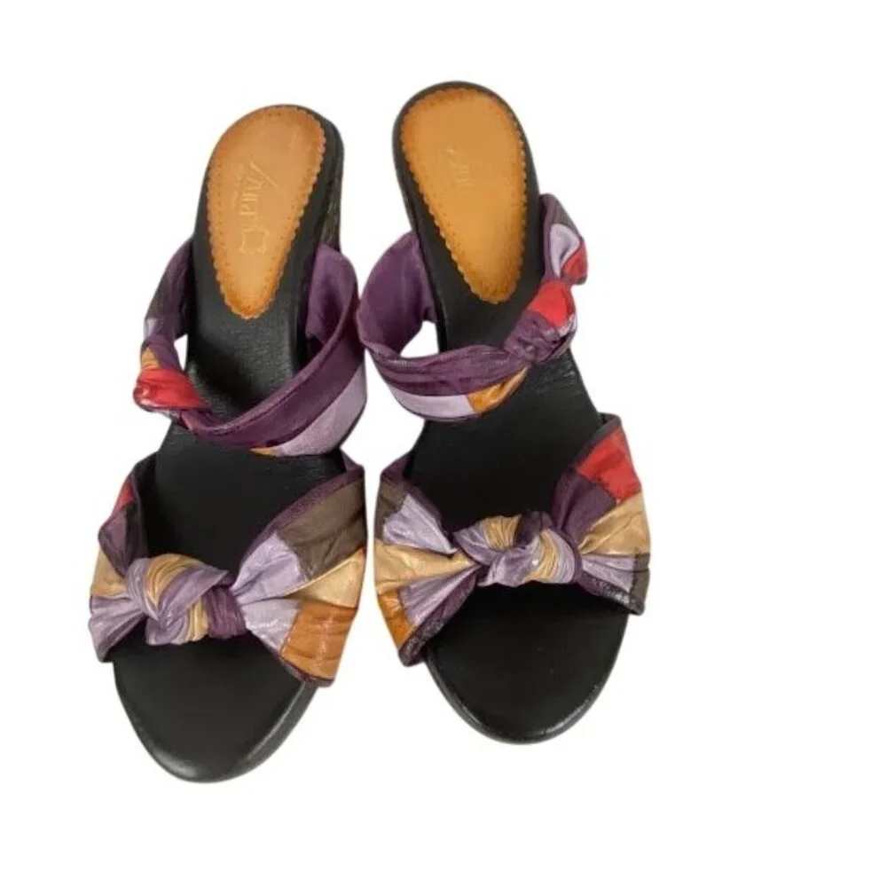 Azura Made in Spain Colorful Bohemian Patchwork Wedge Statement Sandals Sz 41